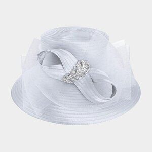 Elegant Dressy Hat Ribbon Rhinestone Accent Derby Church Brunch Tea
